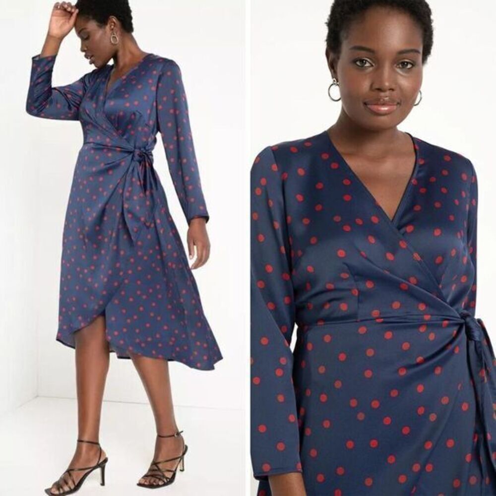 NEW Eloquii Tulip Hem Wrap Dress in Mandalay Dot, 28